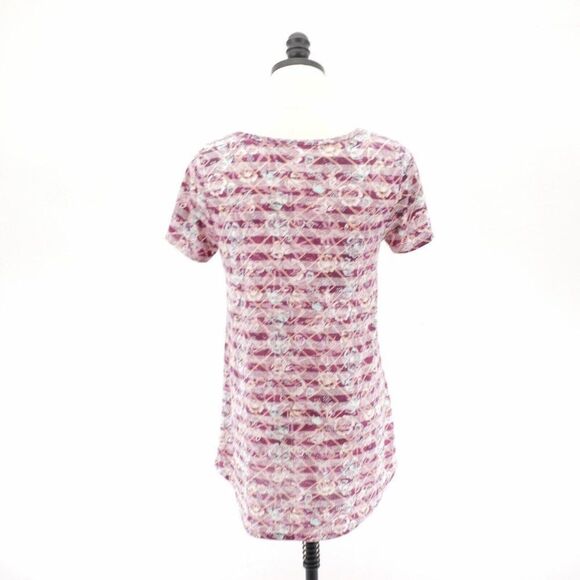LuLaRoe Red Floral Geometric Boat Neck Blouse / Top XS Short Sleeve Polyester Ra - Picture 4 of 7